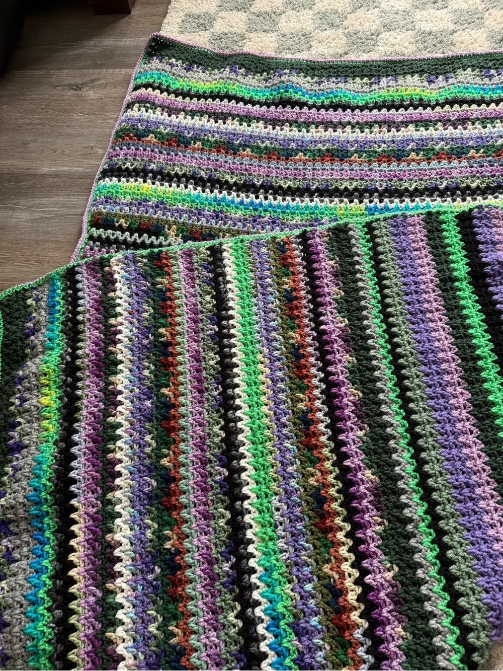 VTG Handmade Crochet Granny Square Afghan Blanket Throw Multi Color Boho Purple